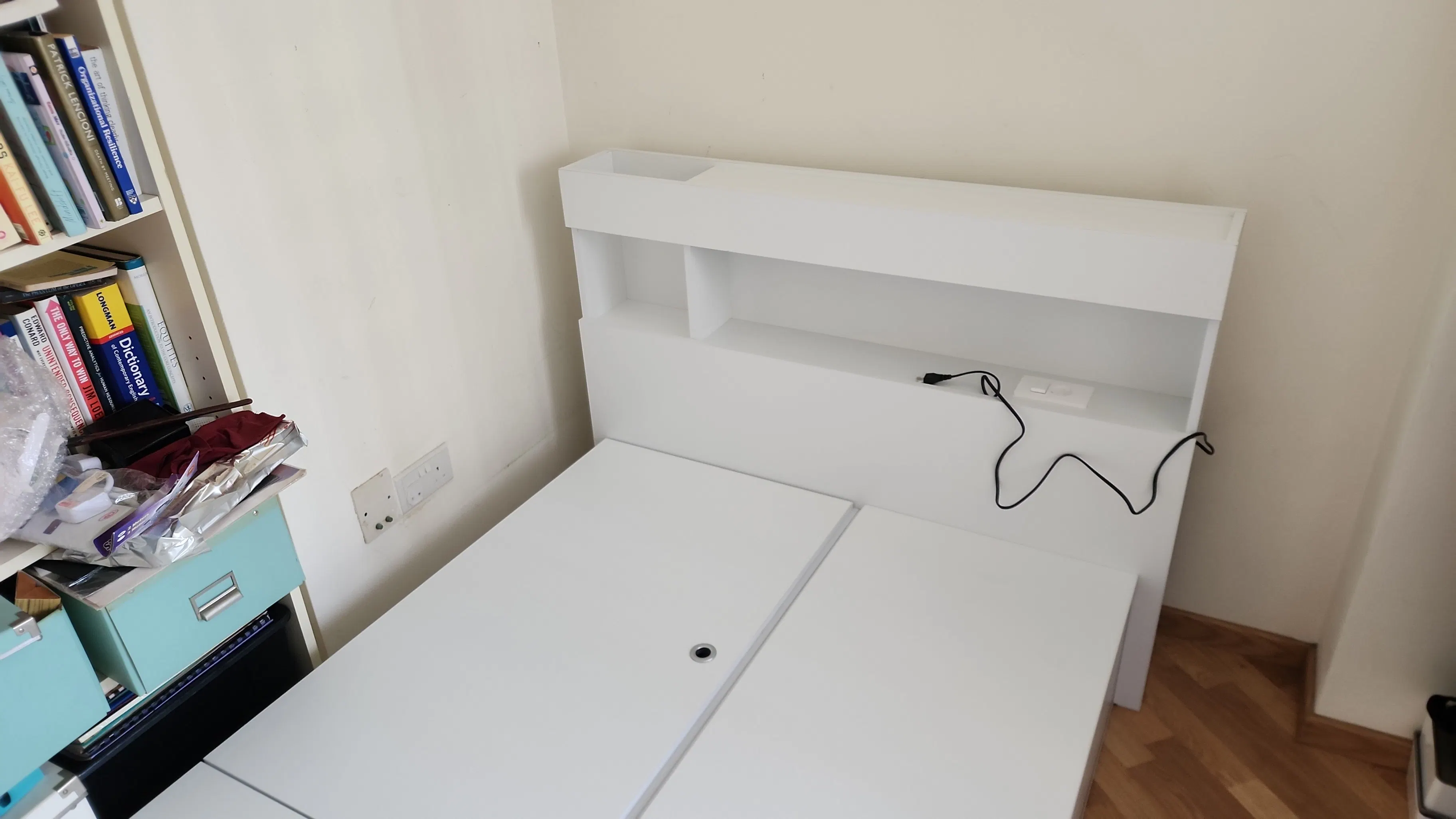 Freya Super Single Headboard LED Storage Platform Bed  - White