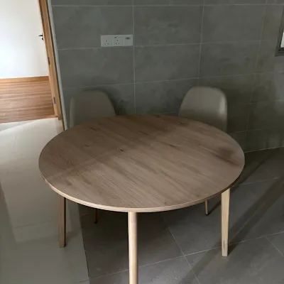 Customer home photo 1: We were concerned that the seats wouldn’t be stable considering the price, but after trying them out, we were pleasantly surprised to find that they could comfortably support our weight. The fabric was stylish and complemented our tiles perfectly.
