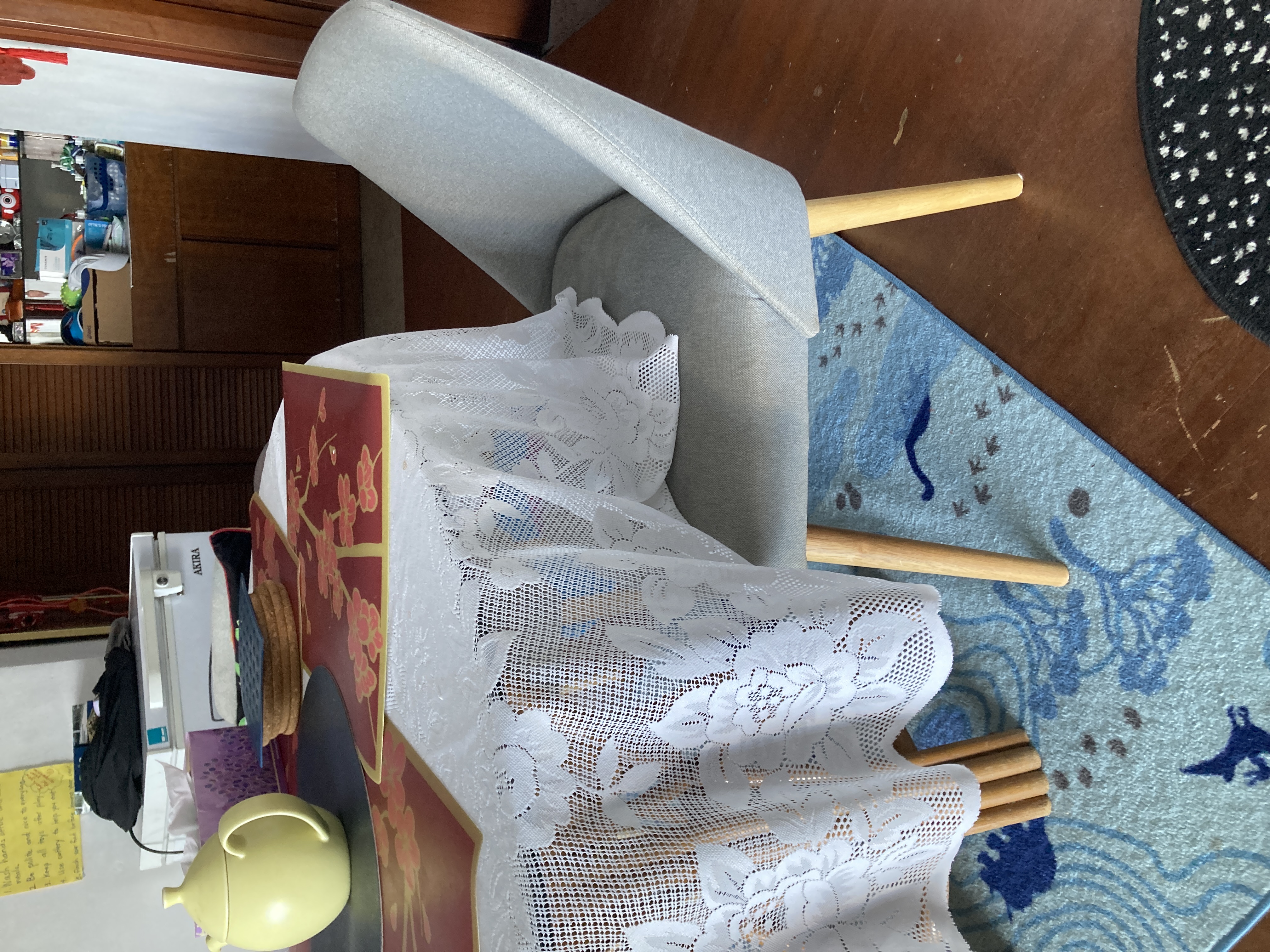 Customer home photo 8: It is the most comfortable dining chair I have ever sat on!  Love the fabric and the color too! Would be even better if the seat is removable to be washed.