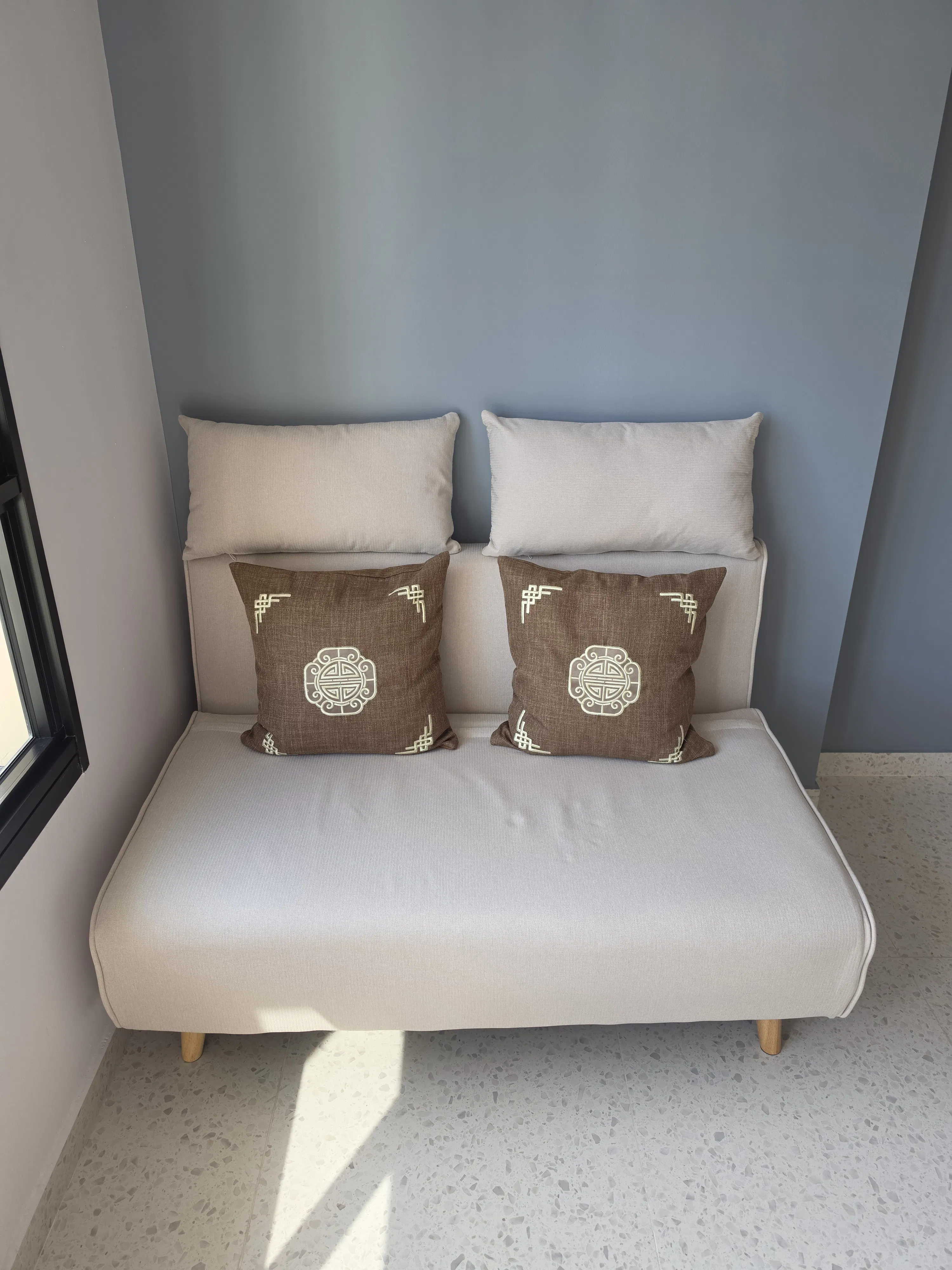Customer home photo 3: Discarded my queen bed and replaced with sofa bed. Just nice for a new 3 room flat, common room. Can fit for two small to medium size people. If the person is big size, then only can fit one. The quality is quite good for the price and deliver was prompt too. All good.