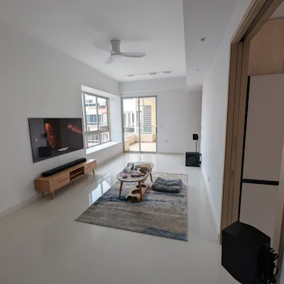 Customer home photo 22: Simple, clean, nicely constructed with convenient cable holes & moveable shelf. Perfect.