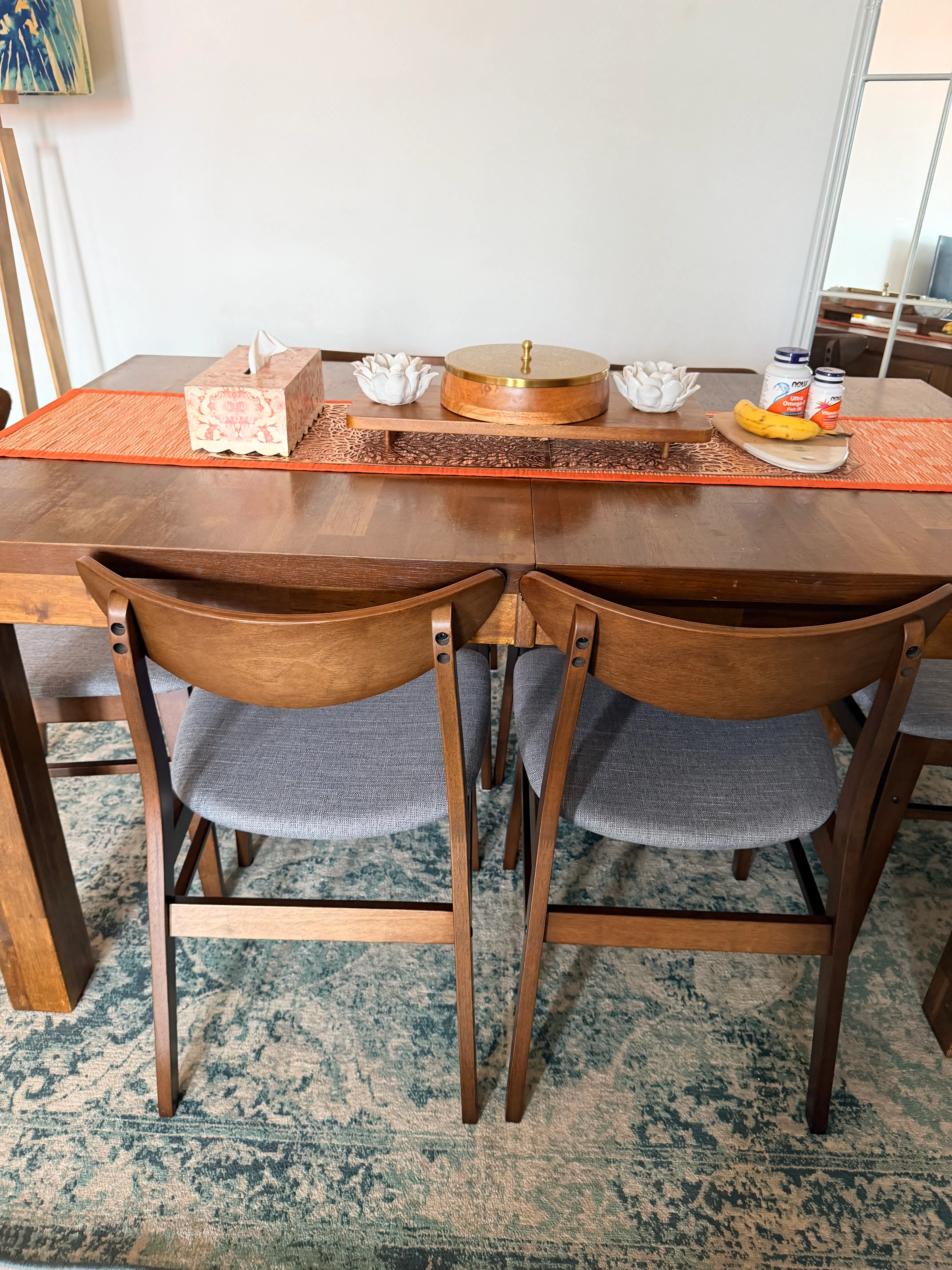Customer home photo 3: Matches perfectly with my dining table light weight looks durable.. colour is beautiful with great finish. I hope it lasts us long.. max weight load is 110kg which is amazing! Very very happy with my purchase. And yeah the delivery was prompt.