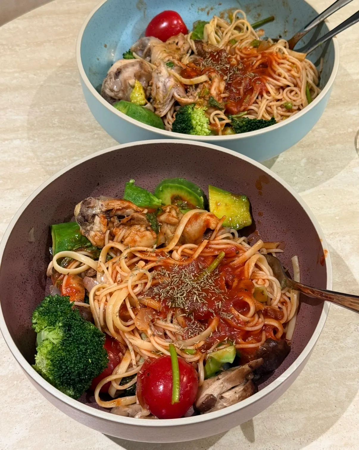 Customer home photo 3: Love these bowls! 🩷💙 We got a pink one for me and a blue one for my husband, so it is easy to tell them apart. They can hold a surprisingly large portion of food, feel sturdy  and are dishwasher safe. They are quite heavy, overall a really good buy!
