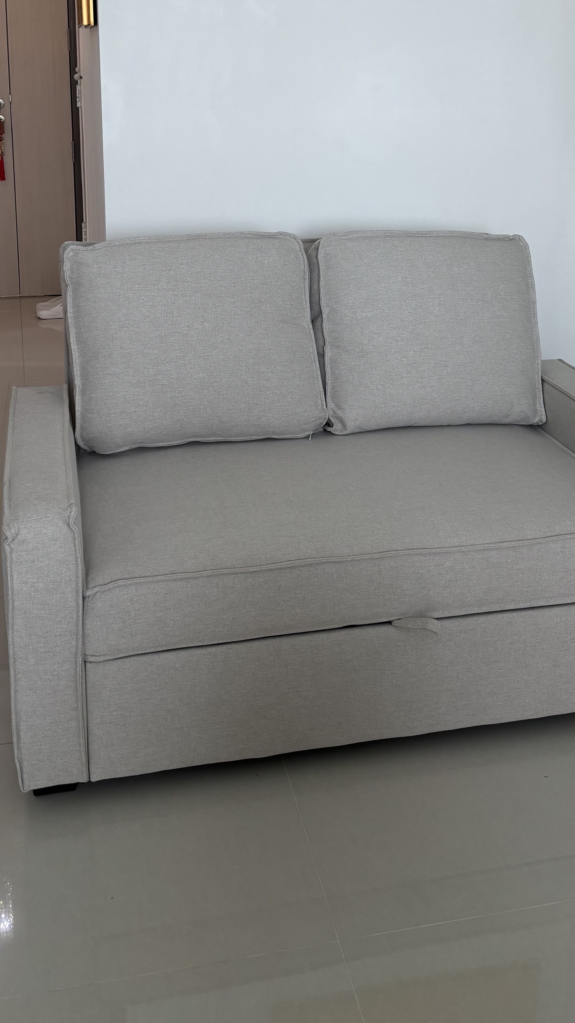 Customer home photo 1: The fabric is soft to the touch. Love the height of the  sofa as it is not too low to sit on and get up. Awesome sofa! Small and compact.