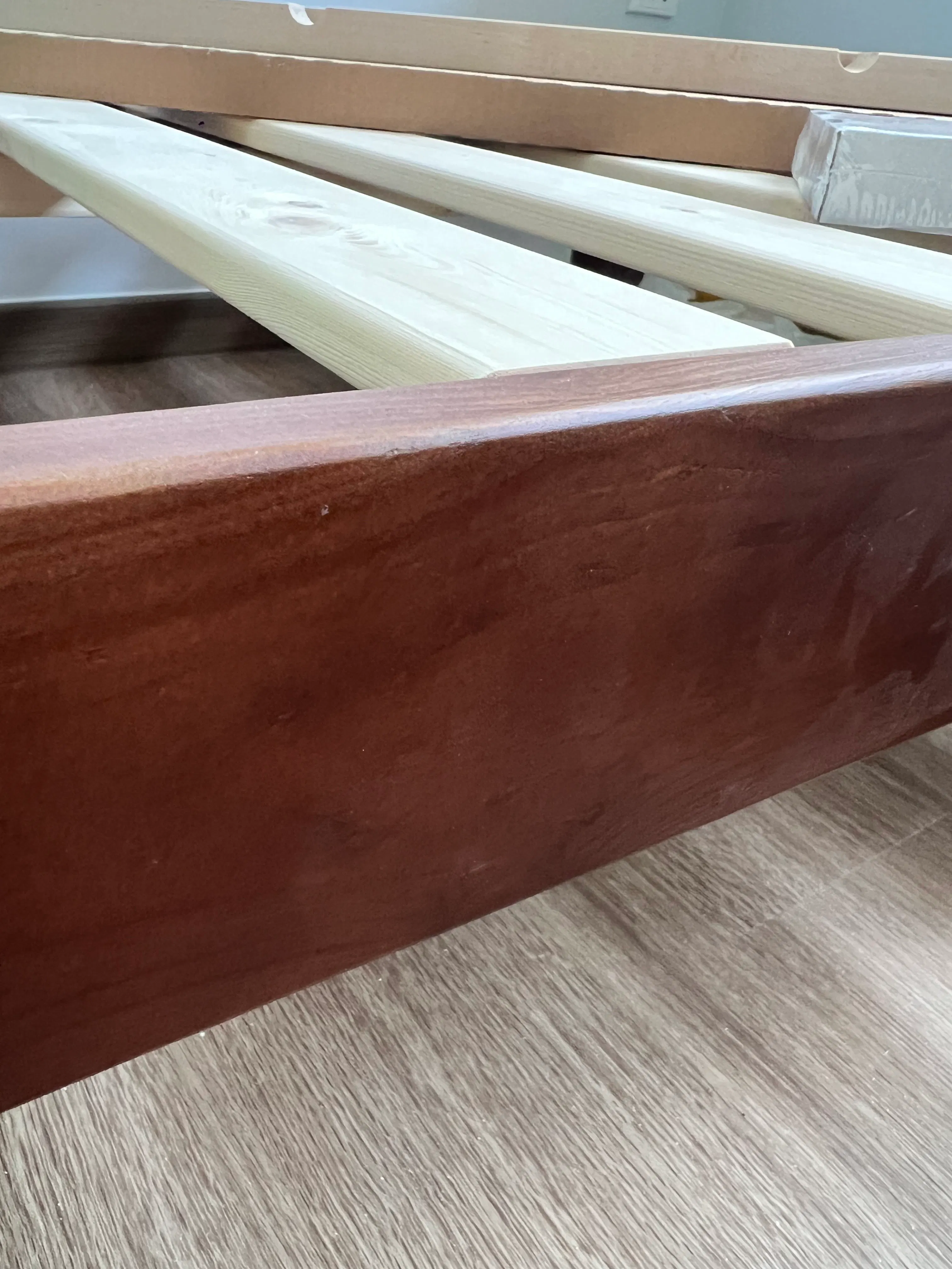 Customer home photo 1: LOVE this bed frame! For this price, I’m really impressed with the finishing and the colour. It was exactly as expected from the listing. It also doesn’t have any weird scent. The installation was also smooth and efficient. This has been my first purchase from HipVan and i will be back!!