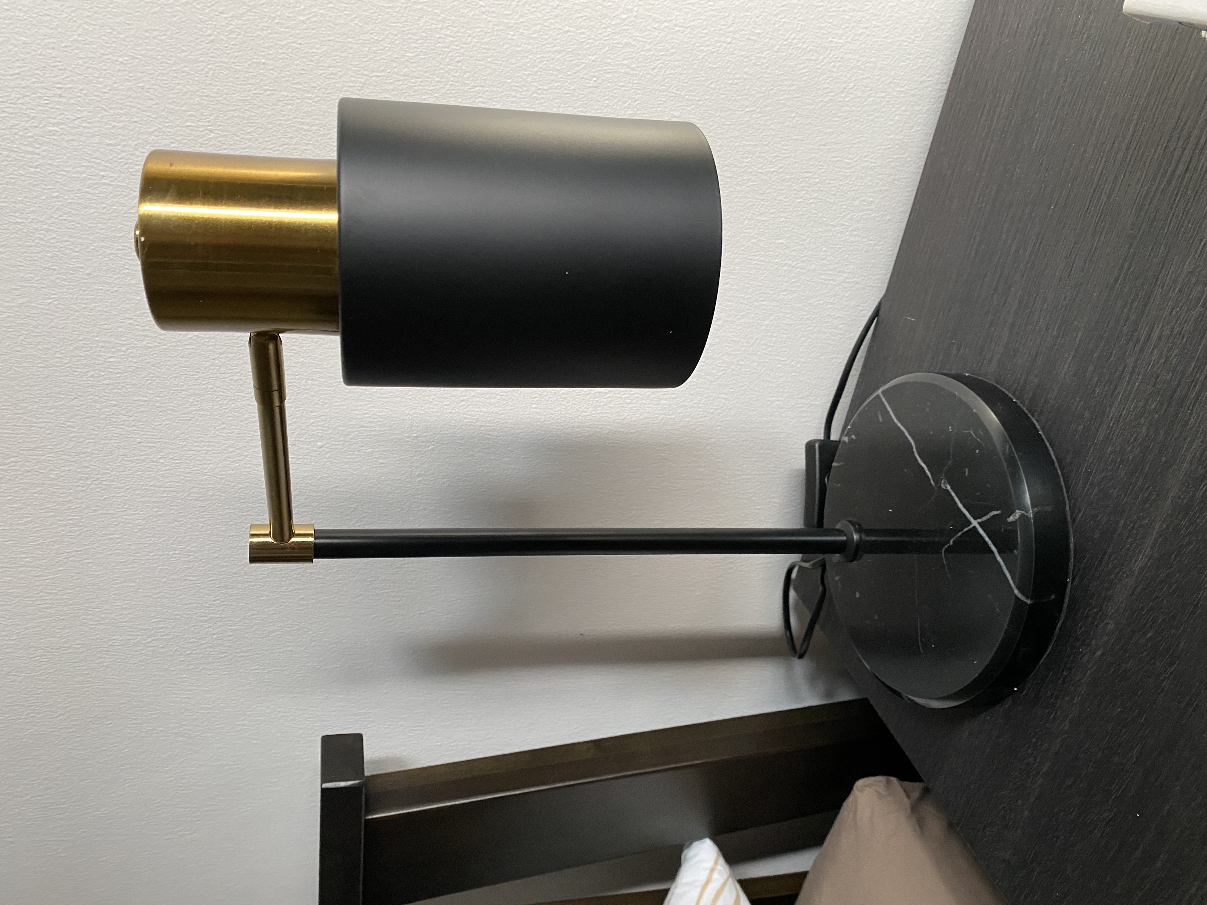 Customer home photo 2: Bought a set of these lamps for bedside, excellent quality, the marble base varies in its grain (authentic) and has a felt base for timber protection! Flexible shade has a really high quality brass metal. Amazing value!