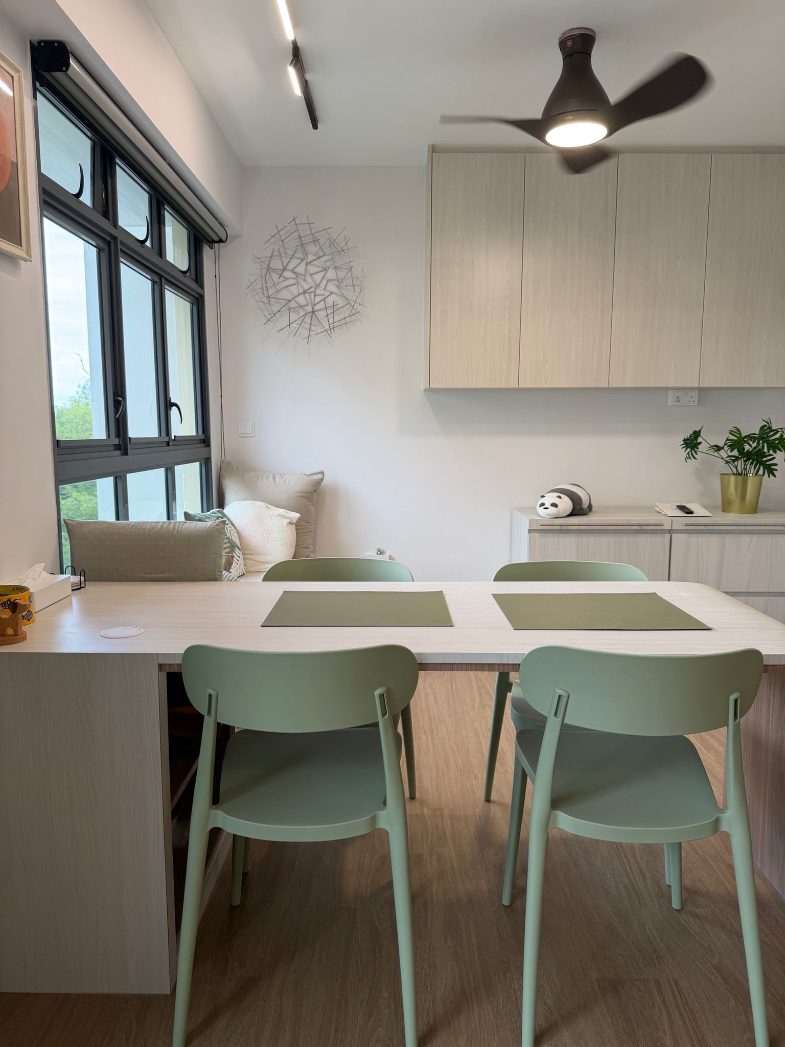 Customer home photo 1: Nice color and comfortable chairs. I like that they can be stacked. Fit in very well with my house theme and color.