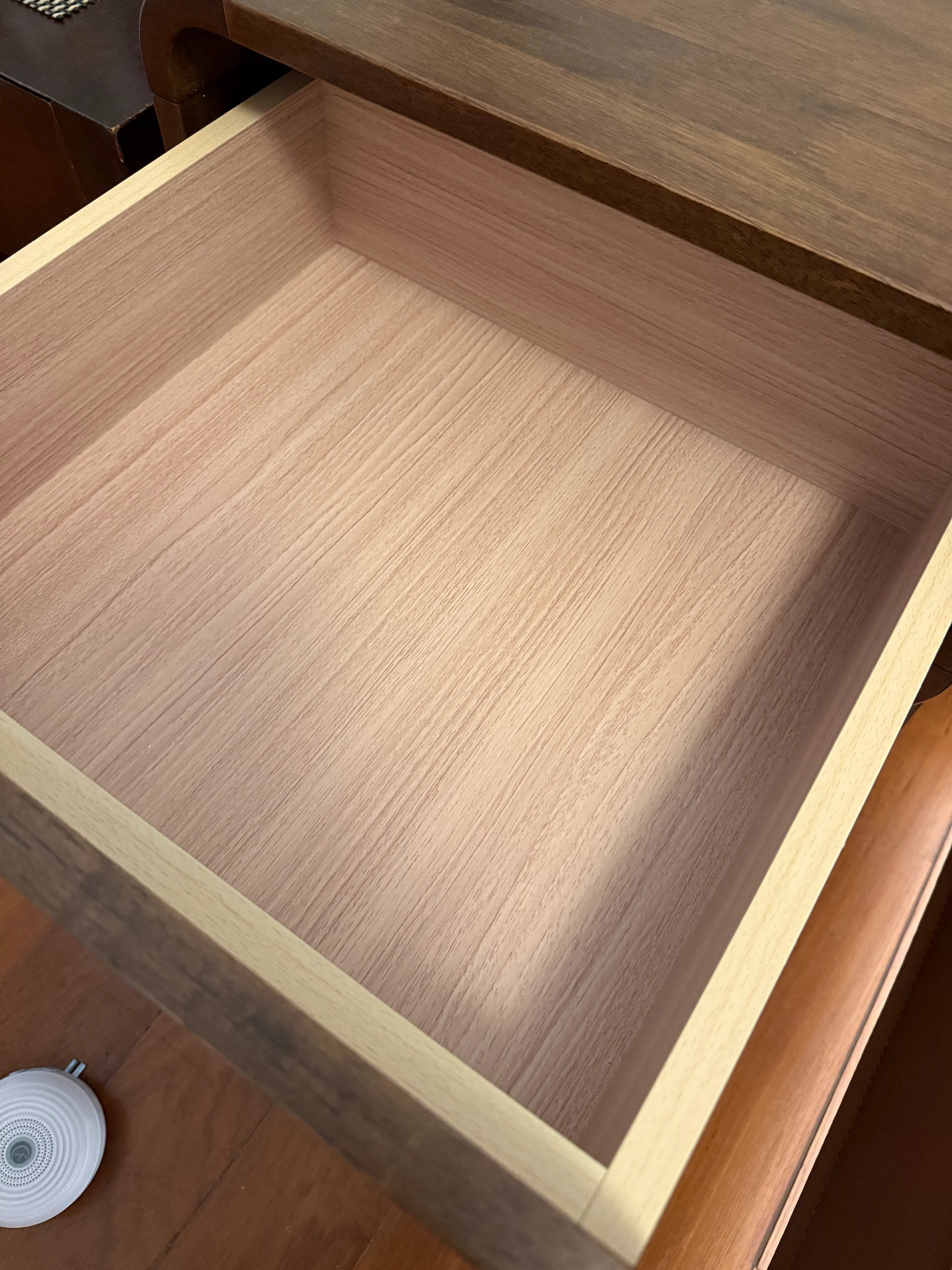 Customer home photo 1: Love the unique design of this bedside table. The drawer is spacious and soft closing. Nice finishing. It’s heavy and stable. Boho and yet contemporary look. 

Due to the legs design, adjustment may be necessary to ensure that item is properly levelled. However do not despair if yours is delivered with seemingly defective legs. HipVan would arrange for its specialist to make the necessary adjustment. 

Special thanks to Germaine for her help and excellent service.