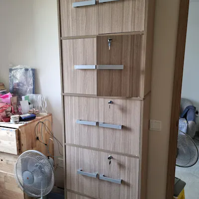 Customer home photo 1: Quite impressed with this cabinet and overall quality is good but took quite long for hipvan guy to fix it up too. It solved my storage issue yet not taking much space on width. Good buy!