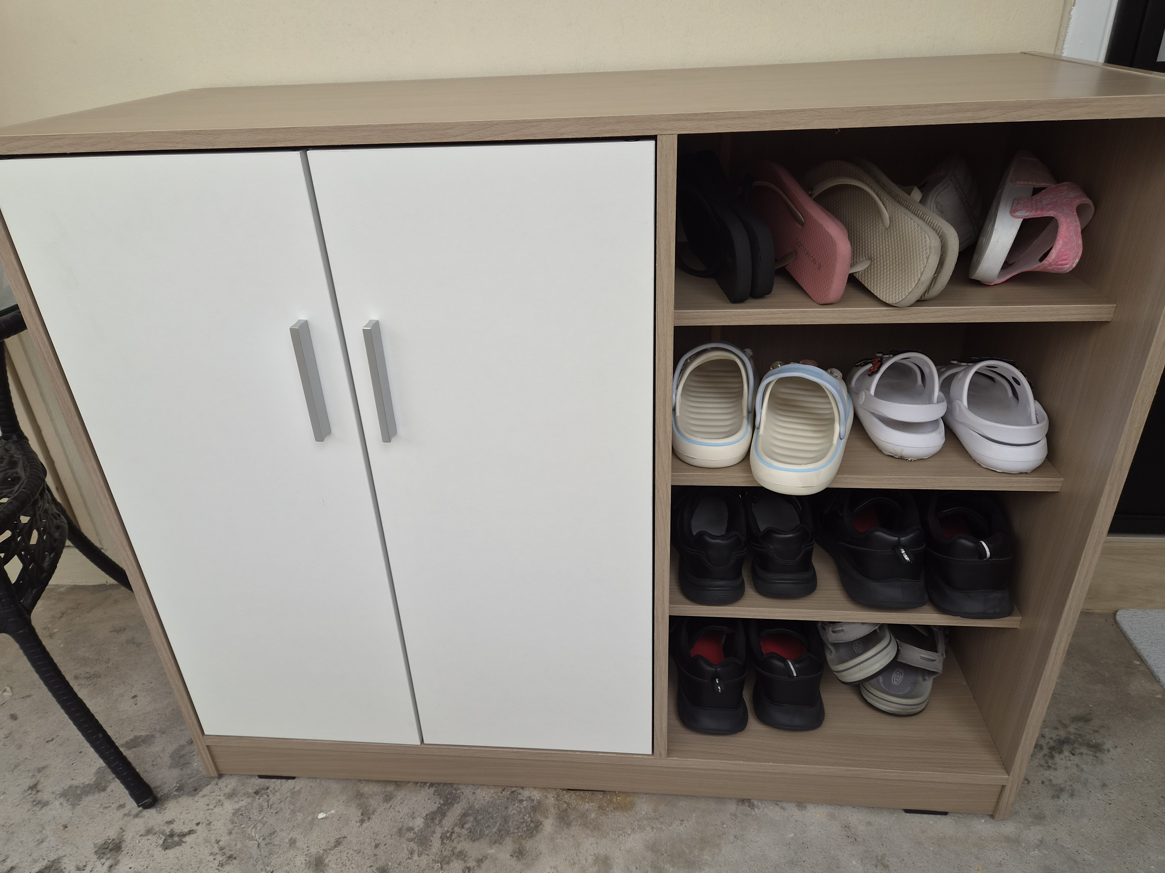 Customer home photo 1: Love the shoe cabinet. Like that it has the covered and uncovered feature. Recommended