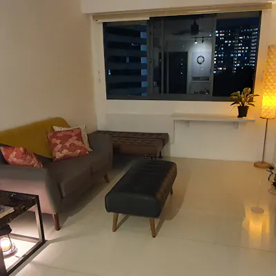 Customer home photo 8: This fabric 2-seater replaces the previous 3-seater PU leather one we had, and our living room now feels cosier than before!