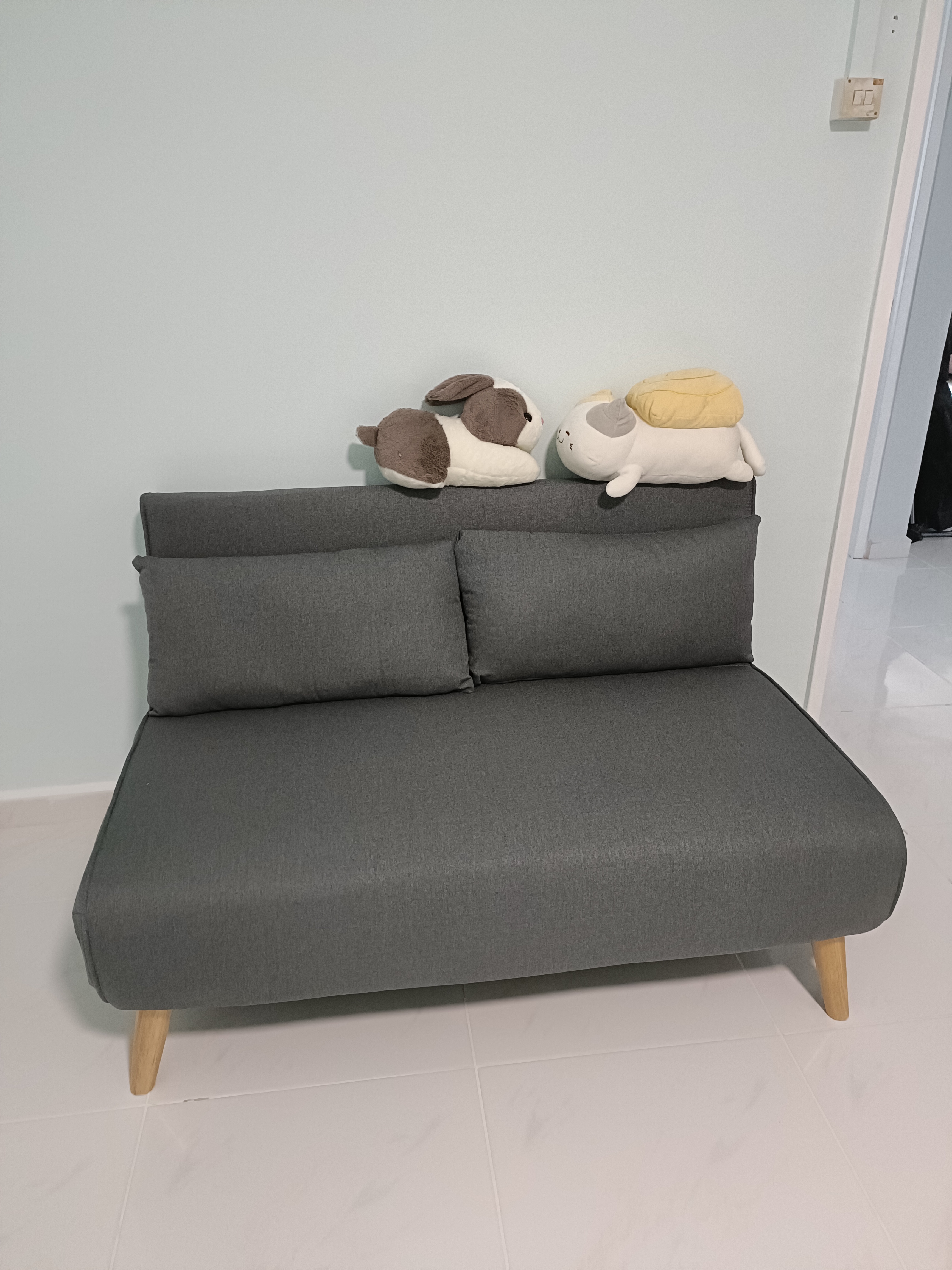 Customer home photo 5: Got this sofa bed for guests to sleepover. Good for 2 adults, may need some comforter but in general it is still good 😊 nice deliverymen. They installed the legs and explained how to extract when it's expanded 👍