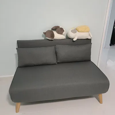 Customer home photo 6: Got this sofa bed for guests to sleepover. Good for 2 adults, may need some comforter but in general it is still good 😊 nice deliverymen. They installed the legs and explained how to extract when it's expanded 👍
