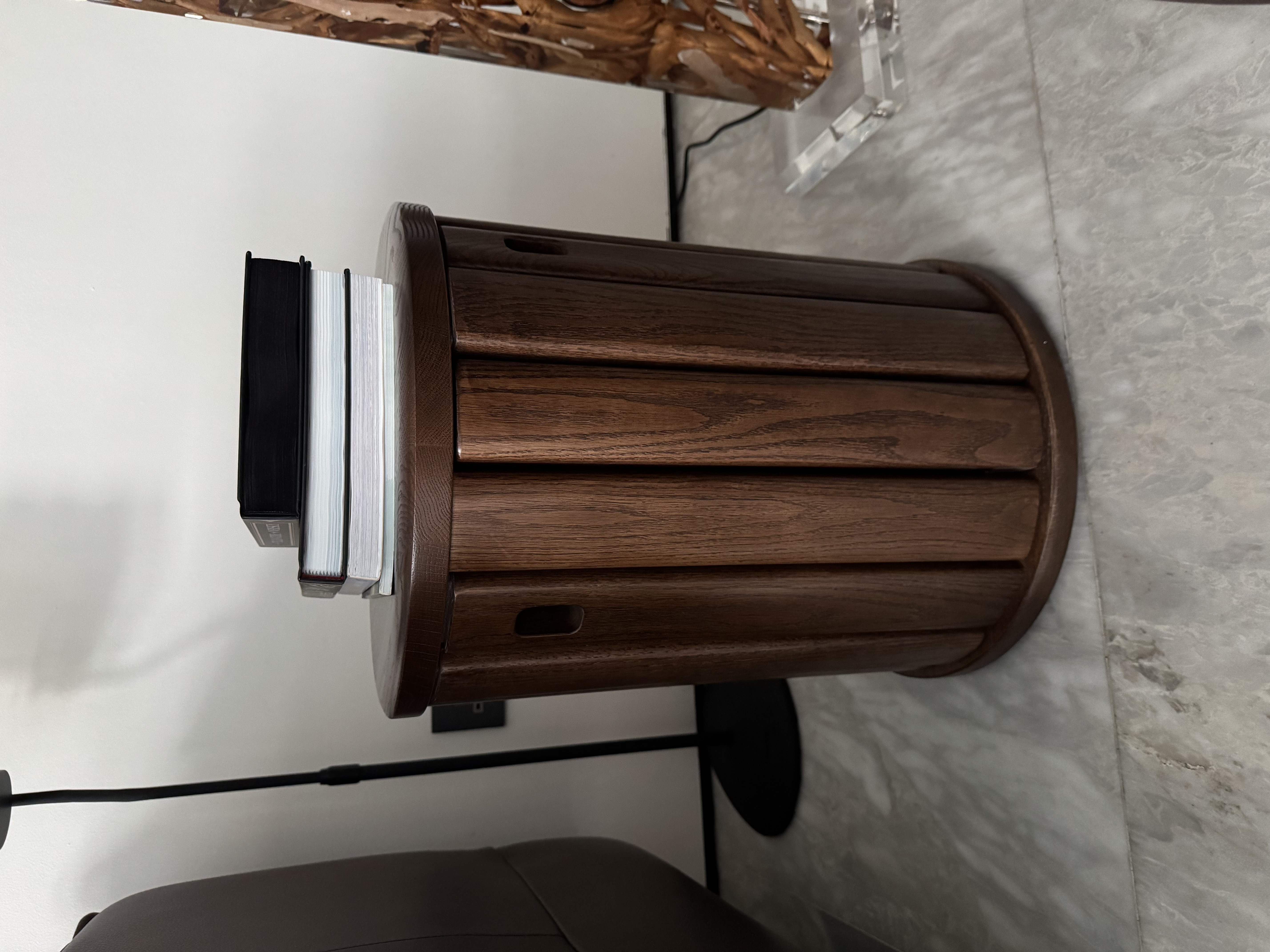 Customer home photo 10: Unique side table that can be turned into 4 stools! The walnut design is very beautiful and the item well made.