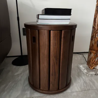 Customer home photo 10: Unique side table that can be turned into 4 stools! The walnut design is very beautiful and the item well made.
