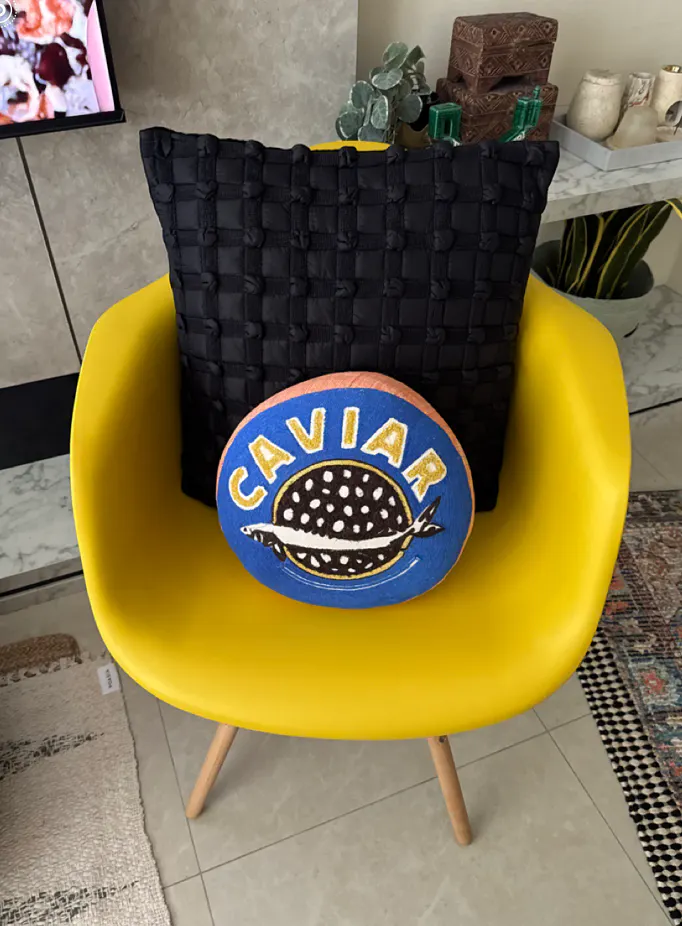 Customer home photo 1: Very cute pillow and looks great on the chair!