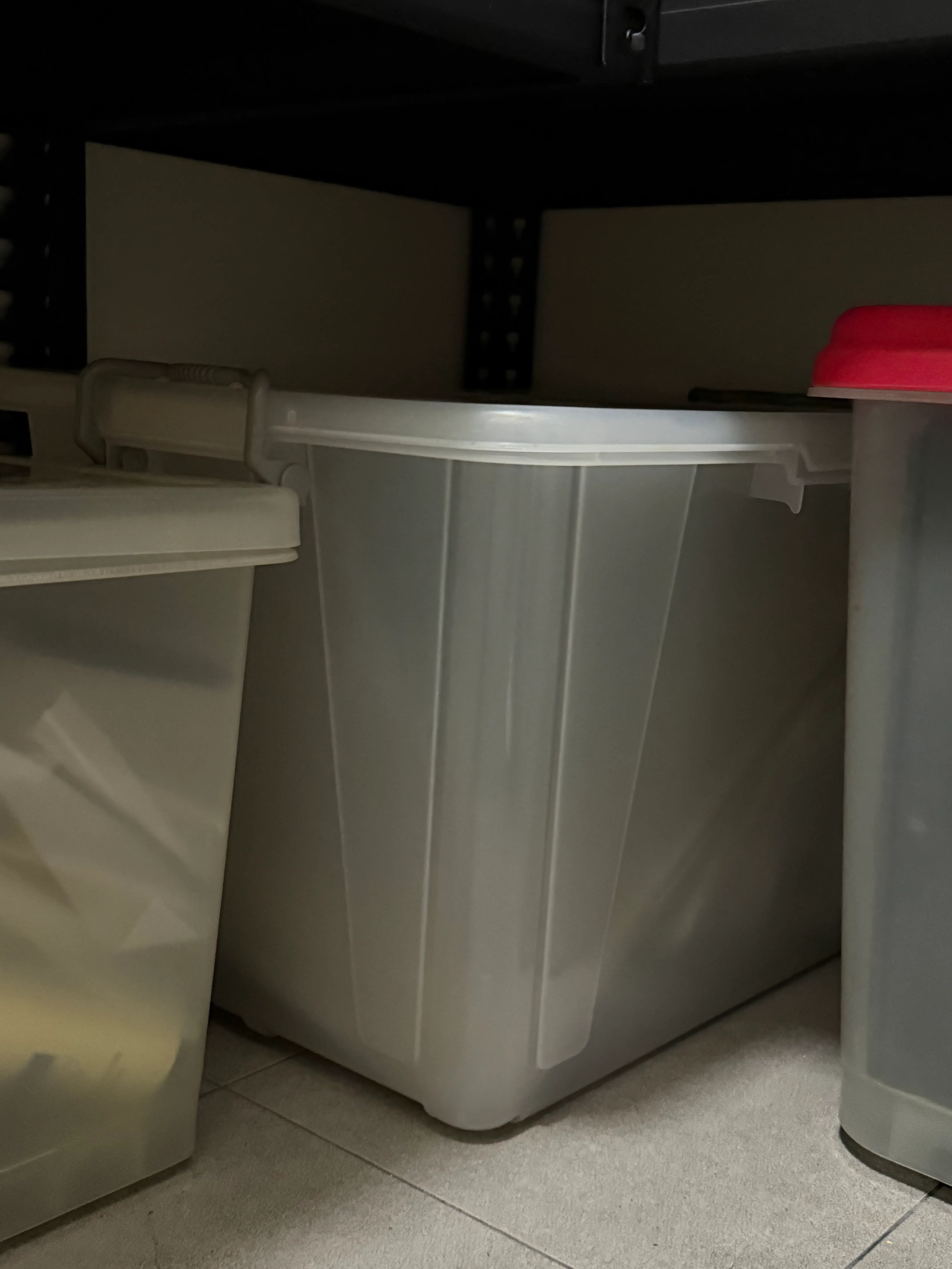 Customer home photo 1: Fits nicely on the lowest tier of our bomb shelter rack! 😊 The 50L storage box is really spacious and can hold quite a lot of misc items that we want to keep out of sight. It would be even more convenient if it came with wheels for easier retrieval in case it gets too heavy.