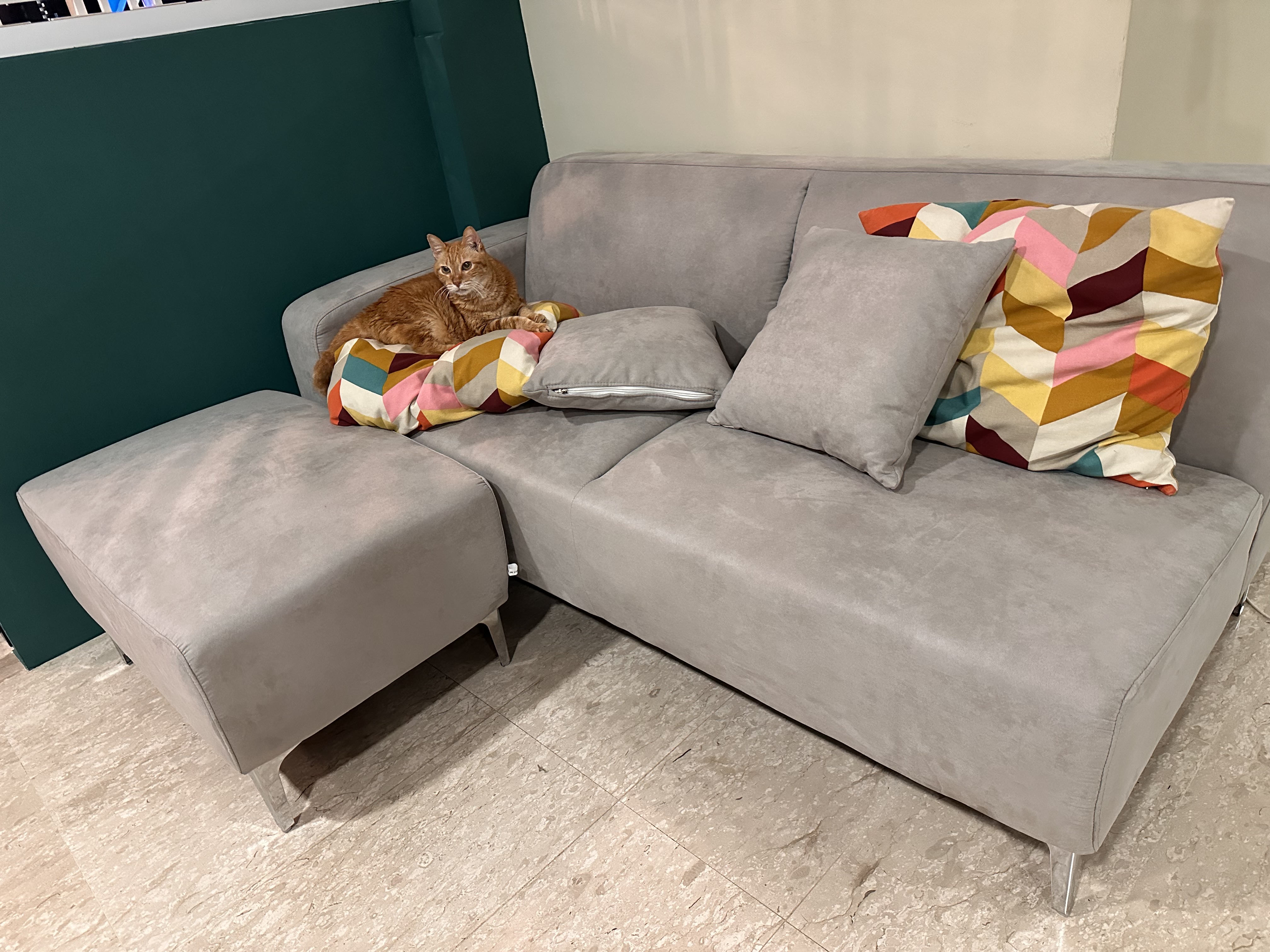 Macaron 3 Seater Left Chaise Sofa with Ottoman - Light Grey (Pet Friendly) - Macaron 3 Seater Sofa with Ottoman - Light Grey