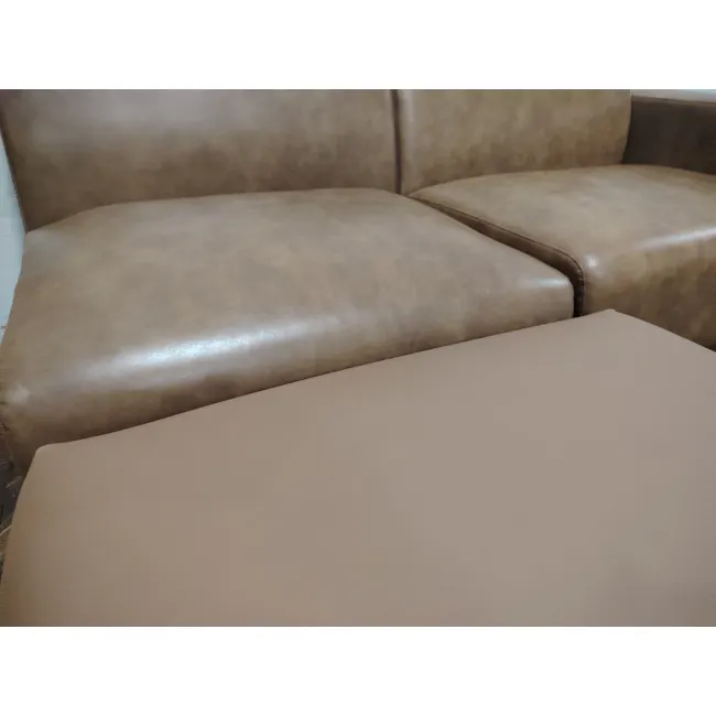 (As-is) Milan 3 Seater Right Arm Chaise Sofa with Ottoman - Tan (Faux Leather) - 1 - 7