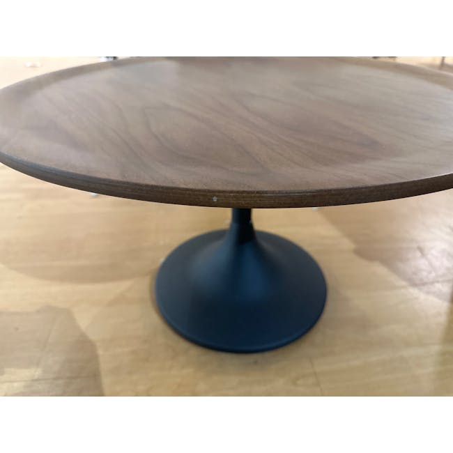 (As-is) Pablo Round Coffee Table - Walnut - 2 - 5 - Wooden round table, minimalist design, natural wood finish, dark blue