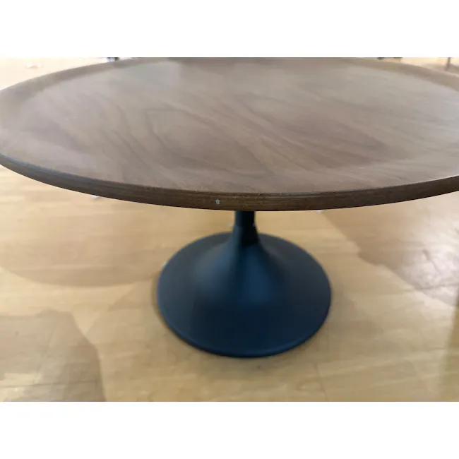 (As-is) Pablo Round Coffee Table - Walnut - 2 - 5 - Wooden round table, minimalist design, natural wood finish, dark blue