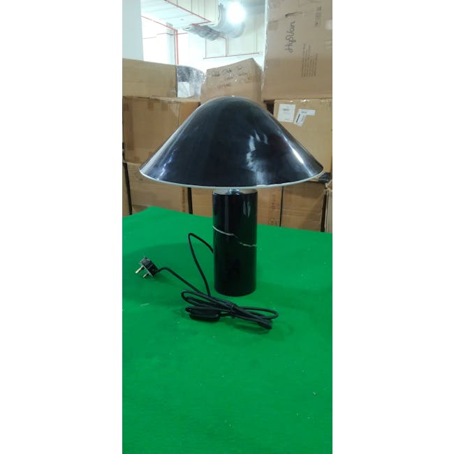 (As-is) Klari Table Lamp - Black - 2 - Durable lamp with black and green design, stands on green surface, placed on table