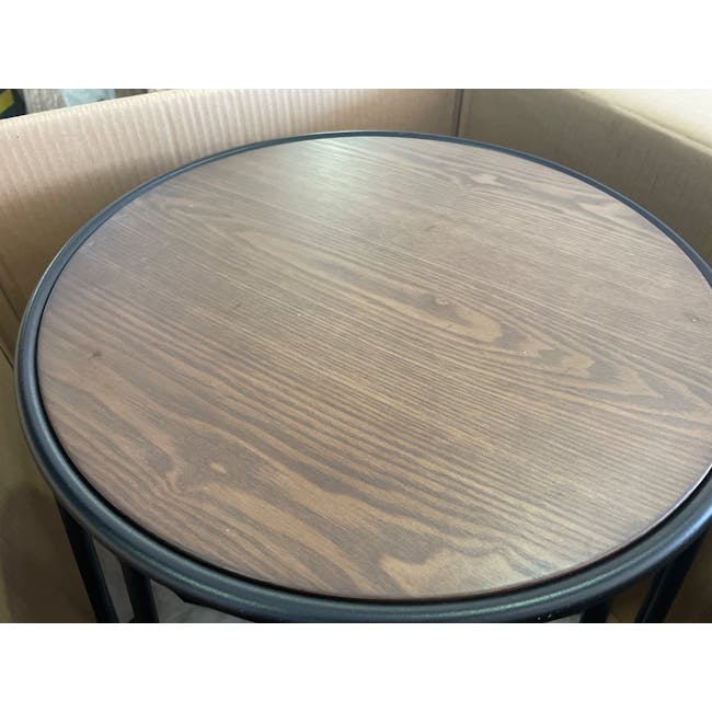(As-is) Gwyneth Round Side Table - Black, Cocoa - 1 - 2 - Wooden table with smooth, dark brown finish, round shape, black