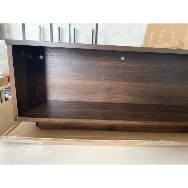(As-is) Herschel Coffee Table - Walnut - 1 - 6 - Dark wood cabinet, empty interior, polished finish, wooden texture, sturdy