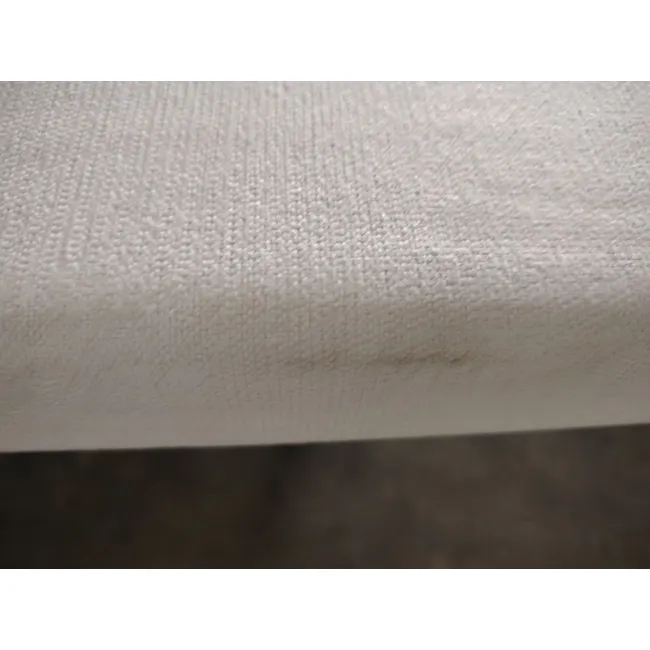 (As-is) ESSENTIALS Queen Storage Bed - Oat (Eco Clean Fabric) - 18 - White textured fabric, visible stain, dark brown