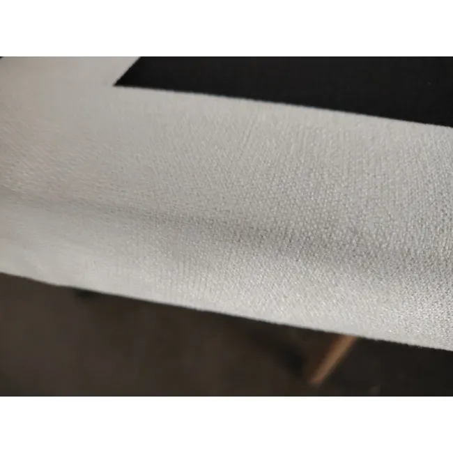 (As-is) ESSENTIALS Queen Storage Bed - Oat (Eco Clean Fabric) - 21 - White textured fabric, black background, close-up view