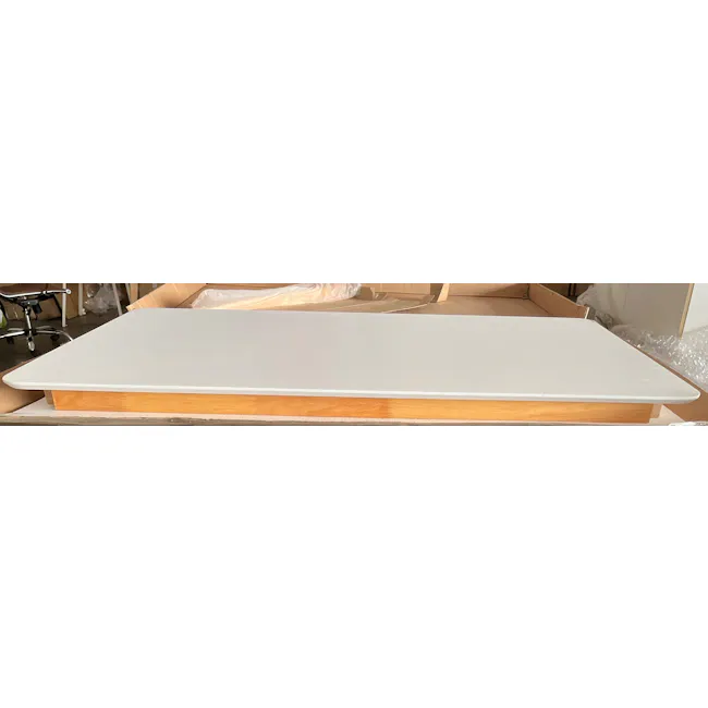 (As-Is) Charmant Dining Table 1.4m - Natural, White - 6 - 3 - White rectangular table, wooden base, modern design, clean