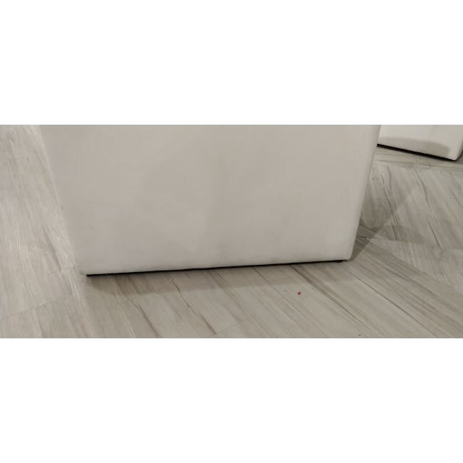 (As-is) Russell Corner Unit - Oat (Eco Clean Fabric) - 1 - 8 - White sofa, light wood floor, small red stain, furniture