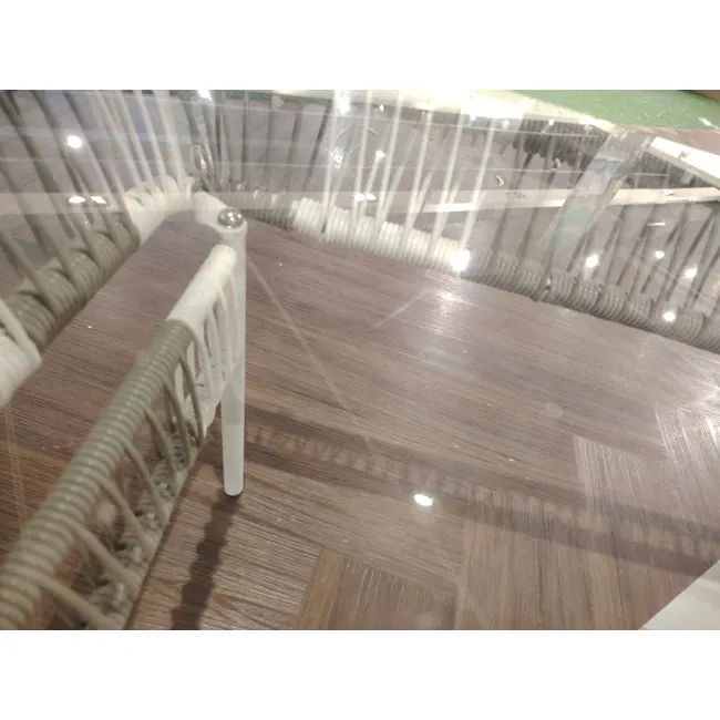 (As-is) Beckett Coffee Table - White, Taupe - 3 - Wooden floor, woven rug, indoor setting, reflective surface, ceiling