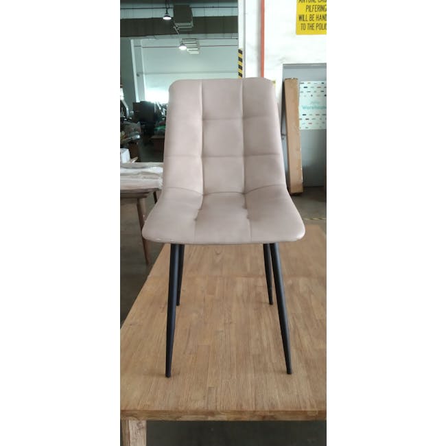 (As-is) Friska Dining Chair - Taupe (Faux Leather) - 2 - Modern upholstered chair, beige upholstery, black legs, industrial