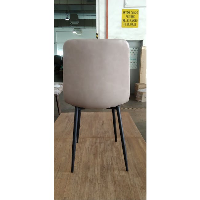 (As-is) Friska Dining Chair - Taupe (Faux Leather) - 4 - Modern minimalist chair, wooden floor, black legs, industrial
