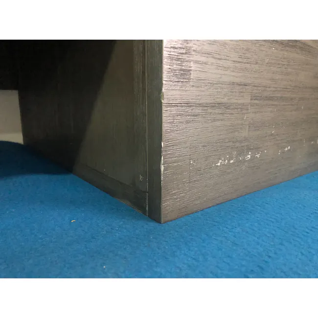 (As-Is) Carson Marble Study Table 1.4m - 5 - Wooden corner, blue carpet, shadow cast, texture wood, natural finish