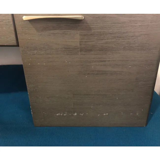 (As-Is) Carson Marble Study Table 1.4m - 6 - Wooden cabinet, textured surface, dark brown finish, cabinet door, small