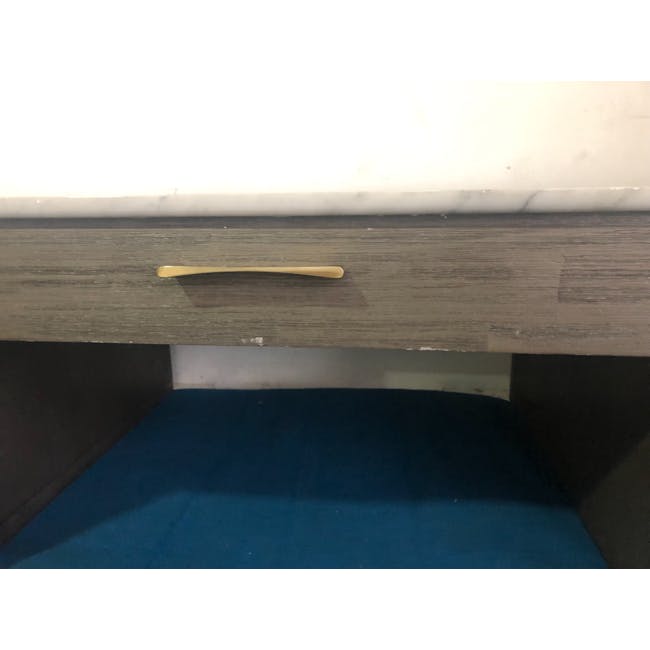 (As-Is) Carson Marble Study Table 1.4m - 7 - Wooden drawer handle, minimalist design, small-scale view, wooden texture