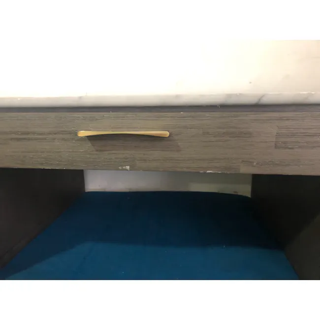 (As-Is) Carson Marble Study Table 1.4m - 7 - Wooden drawer handle, minimalist design, small-scale view, wooden texture