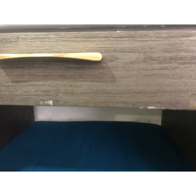 (As-Is) Carson Marble Study Table 1.4m - 9 - Wooden drawer, dark wood surface, small wooden handle, blue cushion, furniture