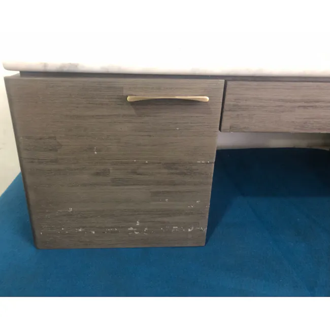 (As-Is) Carson Marble Study Table 1.4m - 10 - Dark wood drawer unit, marble countertop, gold handle, wooden texture, cabinet