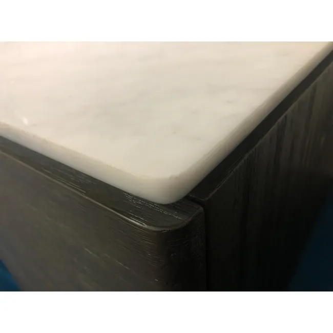 (As-Is) Carson Marble Study Table 1.4m - 18 - White marble countertop, dark wood base, glossy finish, sleek design, modern