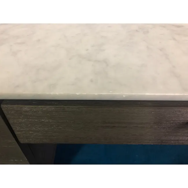 (As-Is) Carson Marble Study Table 1.4m - 14 - White marble countertop, dark wood drawer, clean surface, subtle texture