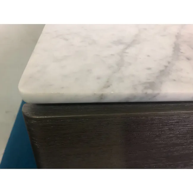 (As-Is) Carson Marble Study Table 1.4m - 13 - White marble countertop, dark wood base, glossy finish, intricate veining