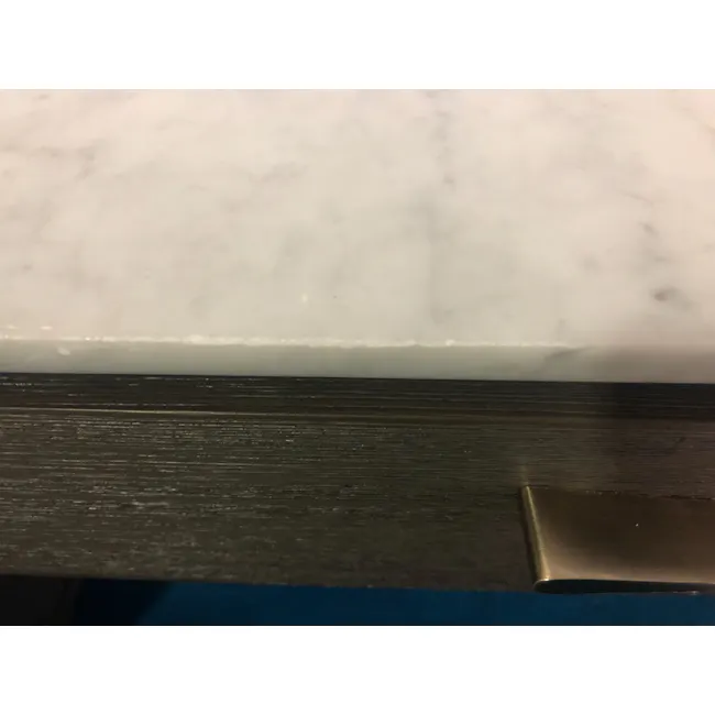 (As-Is) Carson Marble Study Table 1.4m - 16 - White marble countertop, dark wood edge, contrasting textures, smooth surface