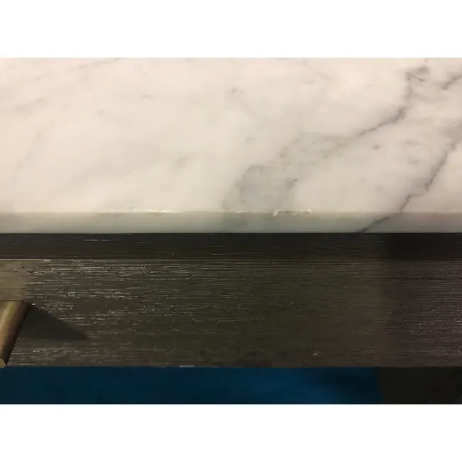 (As-Is) Carson Marble Study Table 1.4m - 15 - Marble countertop, white marble surface, gray veining, dark wood texture