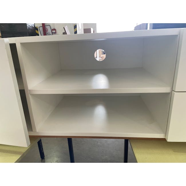 (As-is) Aalto TV Cabinet 1.6m - White, Natural - 15 - 42 - White open shelving unit, minimalist design, empty shelves, no