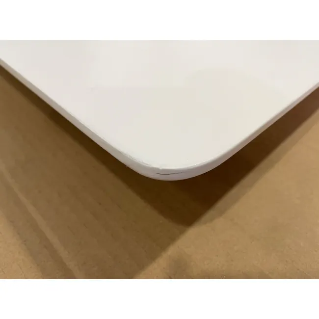 (As-is) Harold Coffee Table - Natural, White - 3 - White surface, flat and smooth, slightly curved, minimalistic design