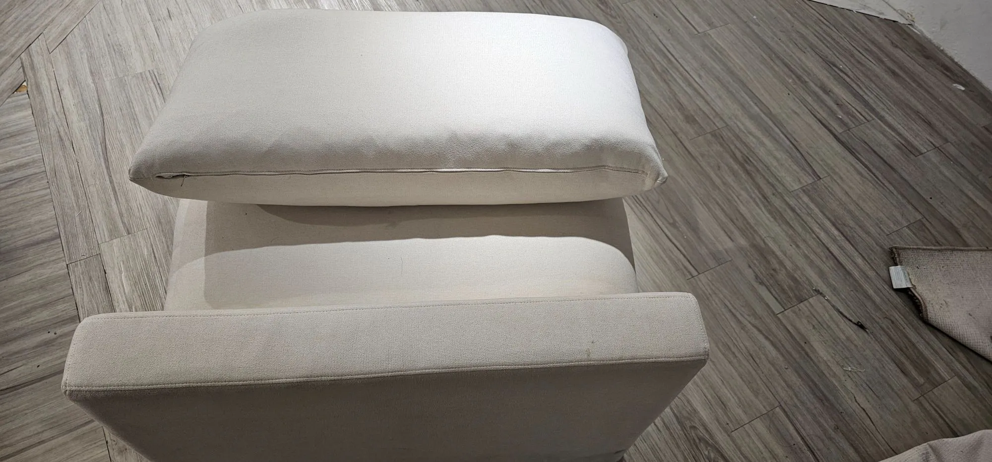 (As-is) Russell Armless Unit - Oat (Eco Clean Fabric) - 9 - Modern minimalist sofa, light beige upholstery, clean and simple