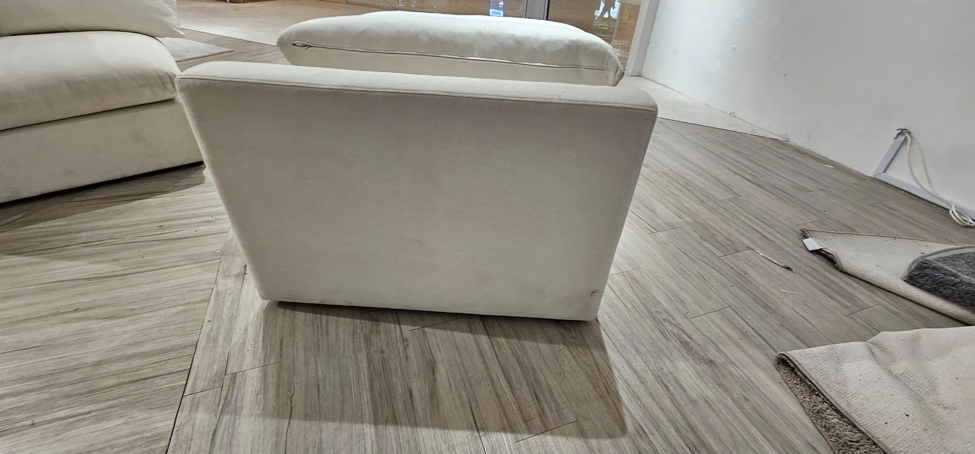 (As-is) Russell Armless Unit - Oat (Eco Clean Fabric) - 11 - Lime green sofa, light wood flooring, modern design, neutral